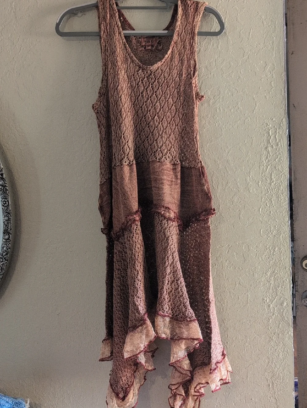 NEW ARRIVAL❣️ Powder Brick Red Crochet Ruffle Fit And Flare Airy  Sundress NIP - Picture 2 of 15